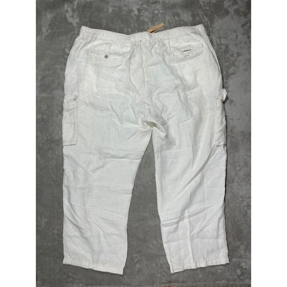 Tommy Bahama Cargo Linen Pants Men XXL 2XL Cream Straight Relax Casual